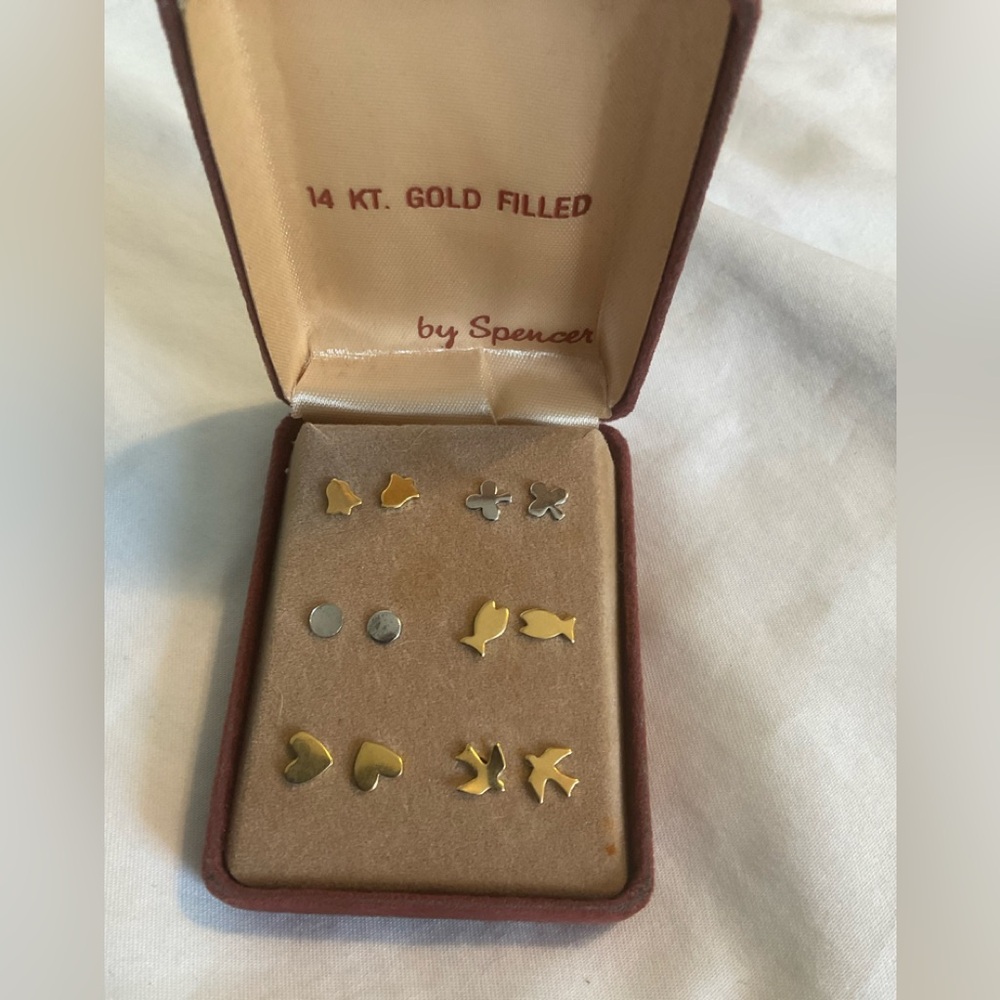 Vintage Spencer's 14kt Gold Filled Mixed Kids Stud Earrings - Gold & Silver